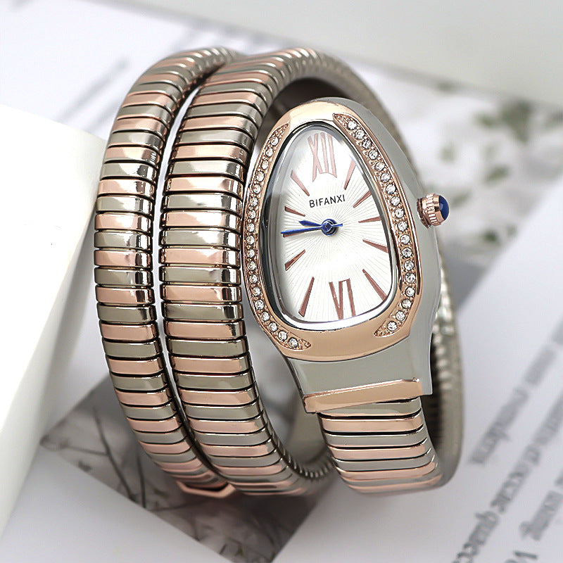 Gradient color strap Snake bracelet with diamond waterproof women's watch