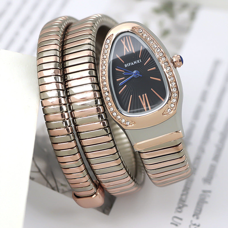 Gradient color strap Snake bracelet with diamond waterproof women's watch