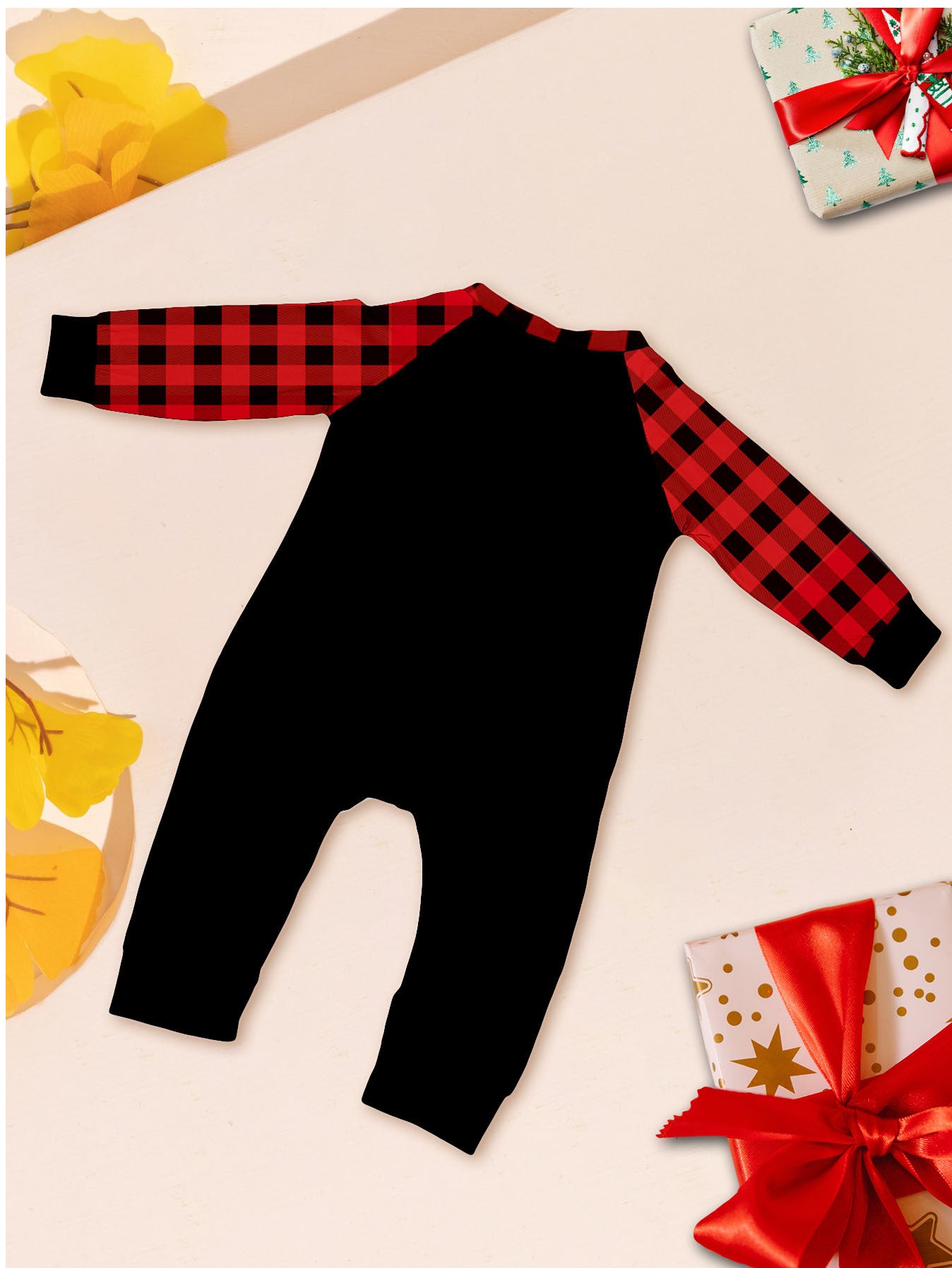 Elk Print Red and Black Plaid Long Sleeve Christmas Pajama Set