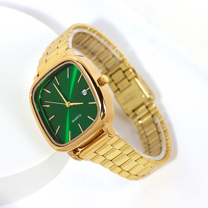 Vintage gold large dial calendar unisex waterproof quartz watch