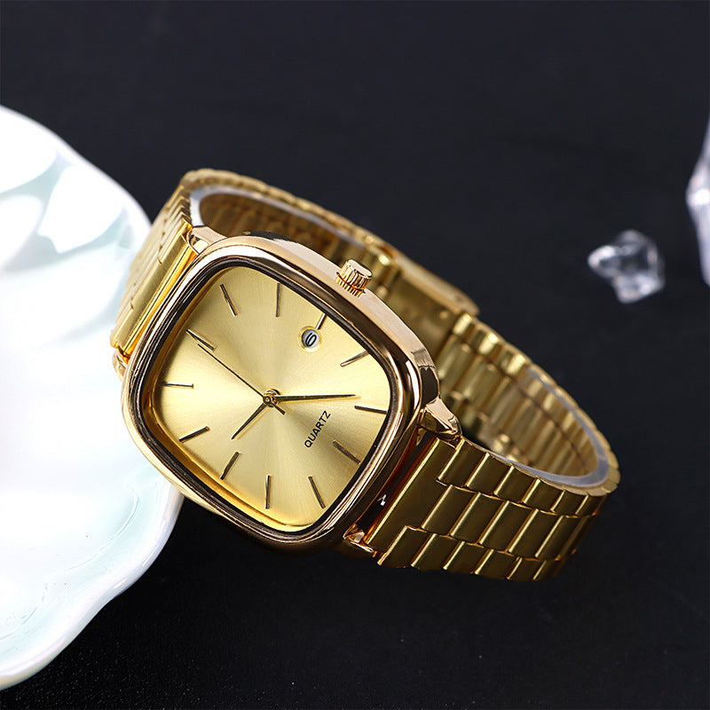 Vintage gold large dial calendar unisex waterproof quartz watch