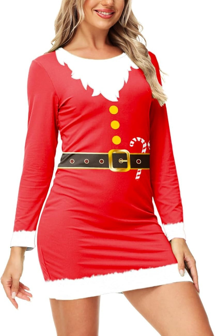 New Knitted Printed Dress Christmas Long Sleeve Women's Clothing