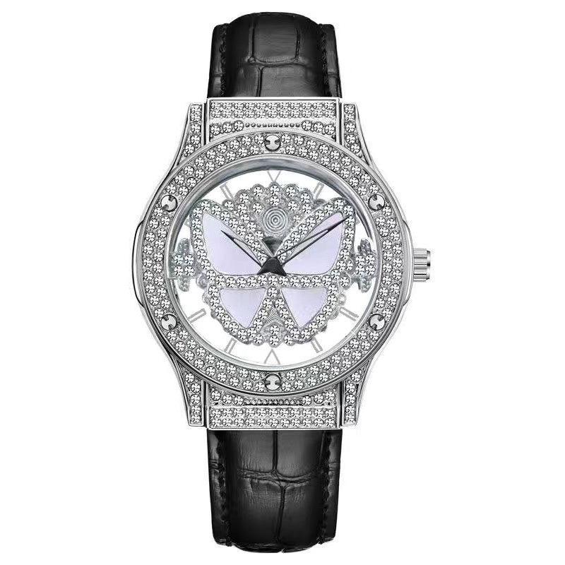 Lucky Butterfly Women's Diamond Watch PU Strap