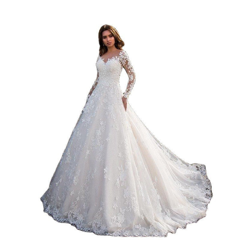 2025 women's long sleeve one shoulder Lace bridal wedding dress