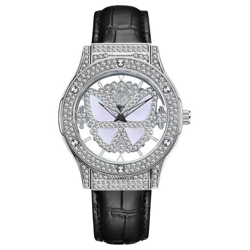 Lucky Butterfly Women's Diamond Watch PU Strap