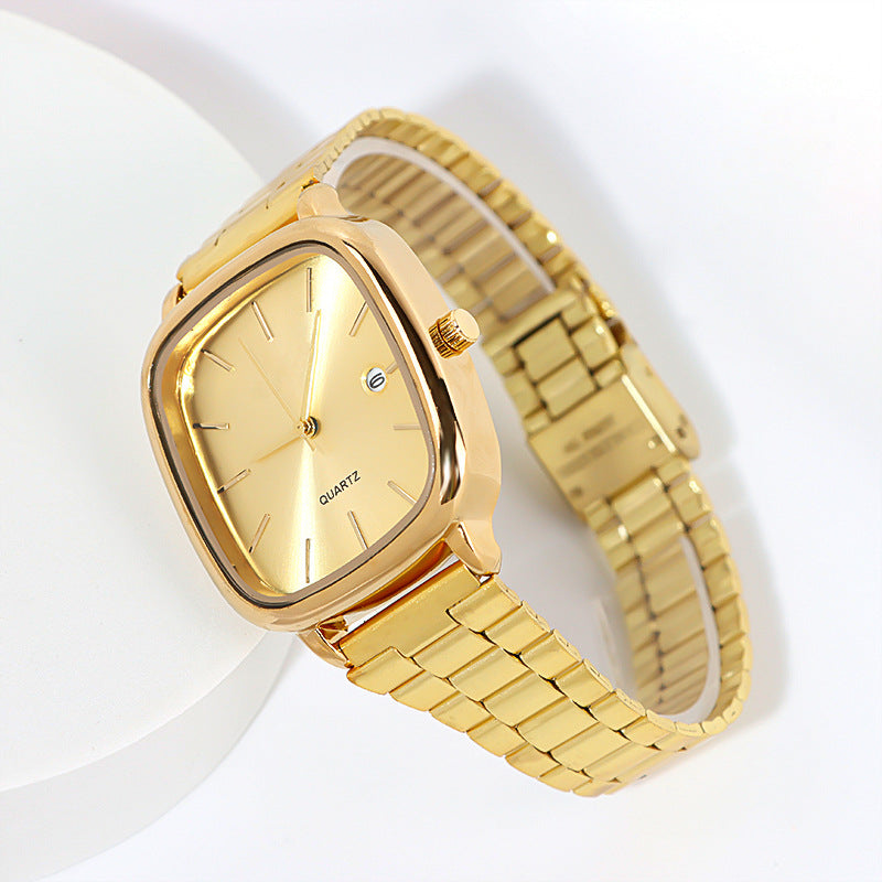 Vintage gold large dial calendar unisex waterproof quartz watch