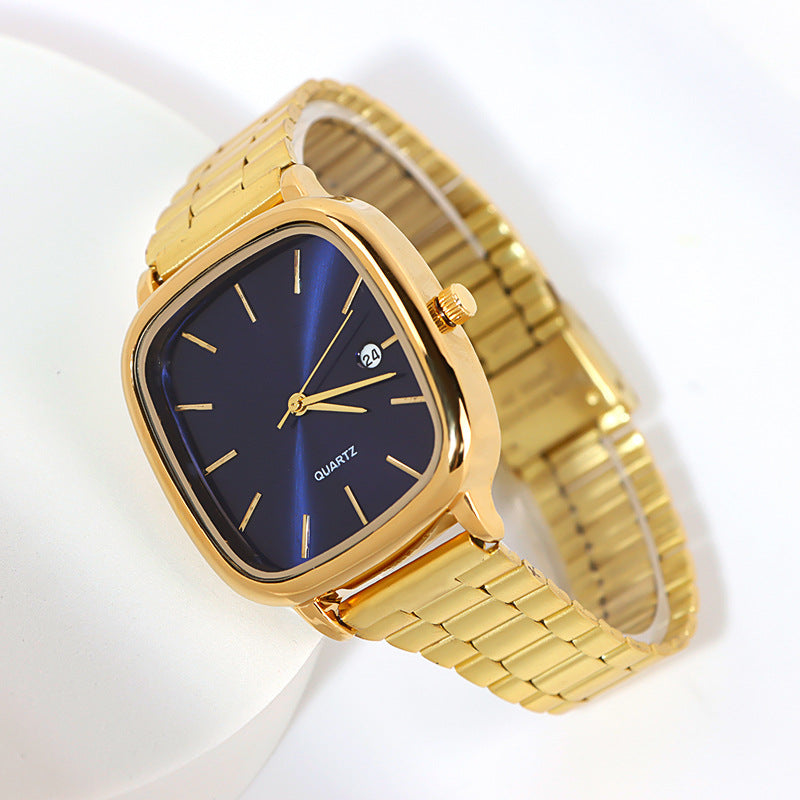 Vintage gold large dial calendar unisex waterproof quartz watch