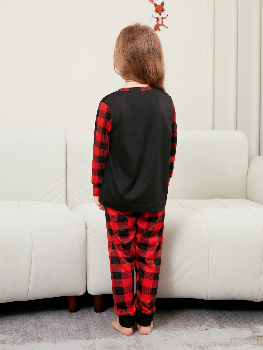 Elk Print Red and Black Plaid Long Sleeve Christmas Pajama Set