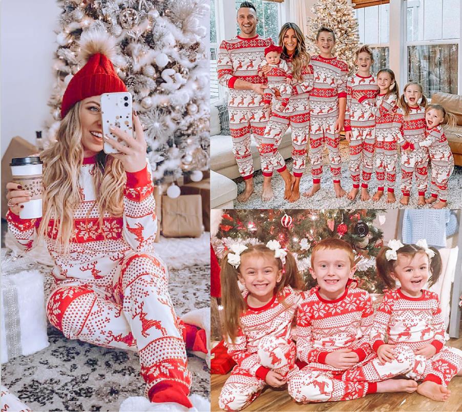 Christmas Pajamas Red and White Parent-child Outfit Casual Home Clothes