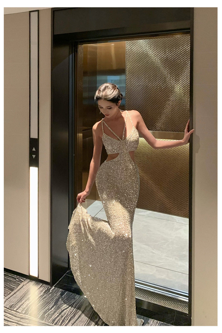 Sexy evening dress for women sequined fishtail dress