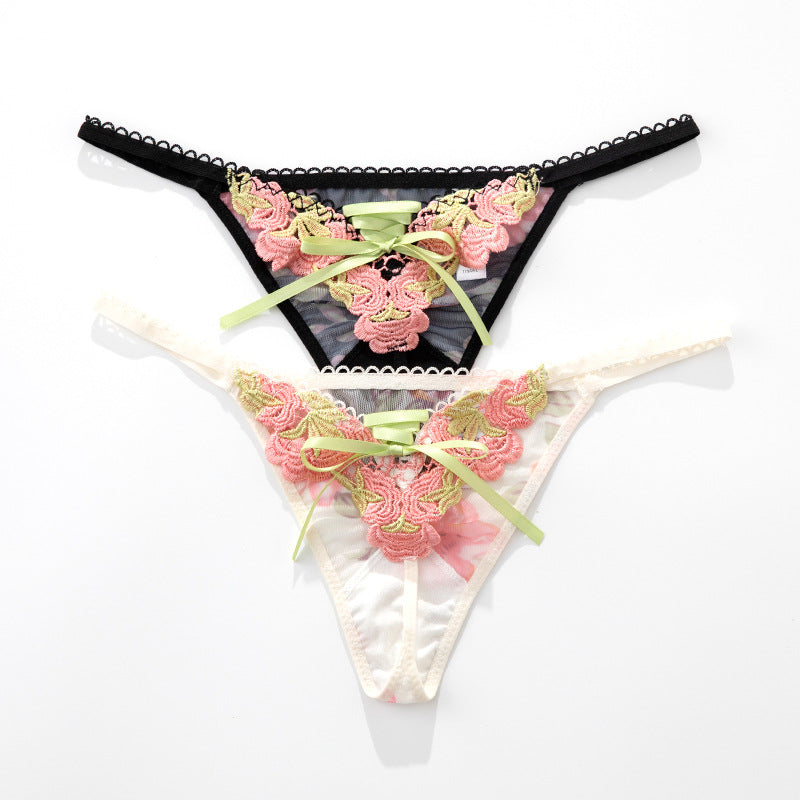 Hollow Flower Lace Women's Thong Bowknot Sexy Women's Underwear