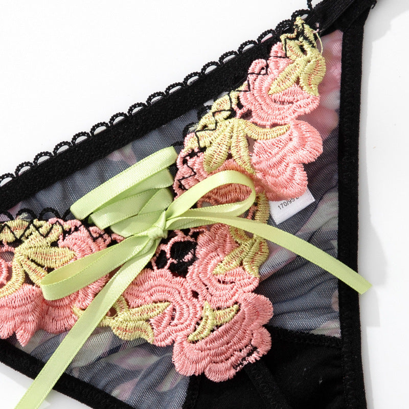 Hollow Flower Lace Women's Thong Bowknot Sexy Women's Underwear