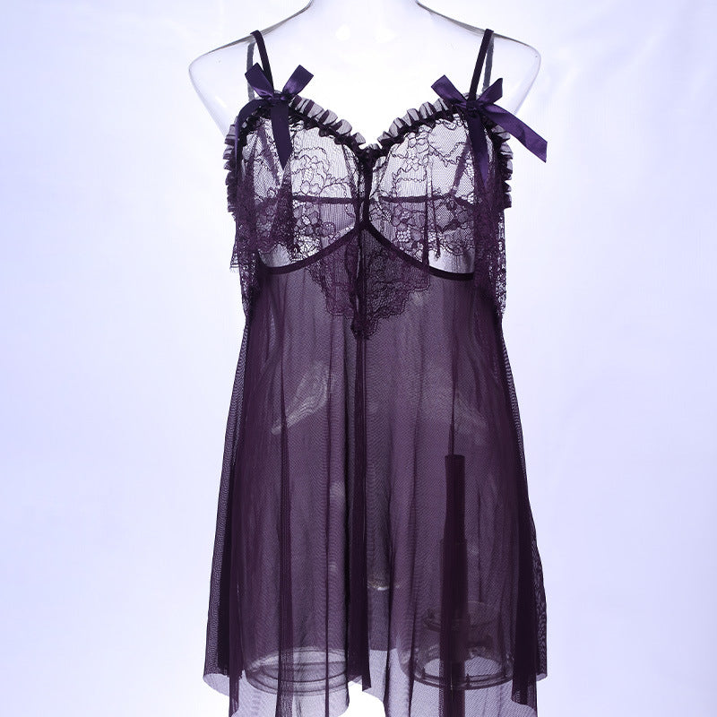 Sexy hollow suspender nightdress mesh lace breathable sexy lingerie