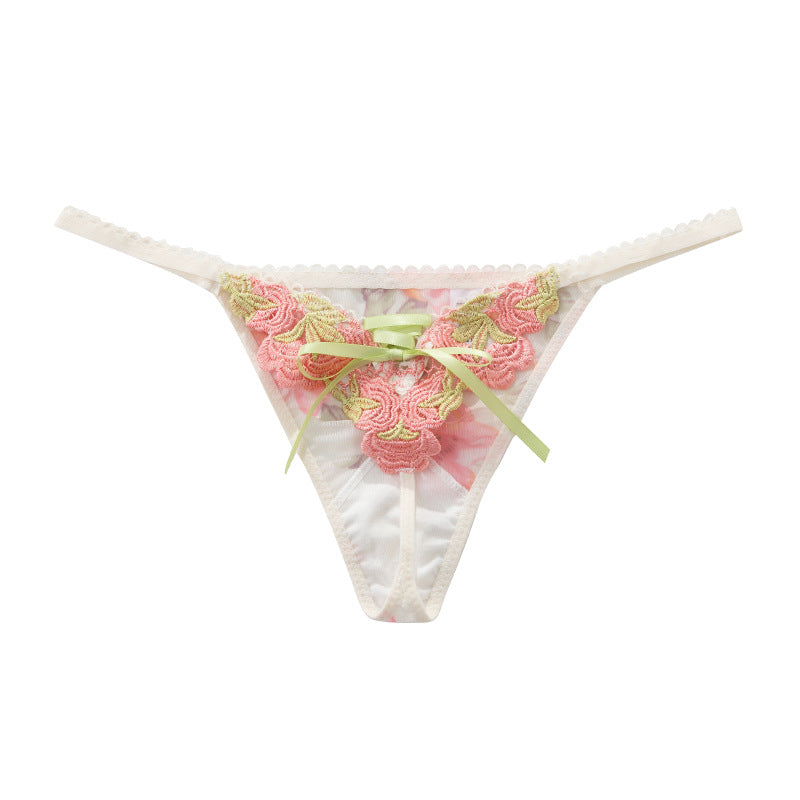 Hollow Flower Lace Women's Thong Bowknot Sexy Women's Underwear