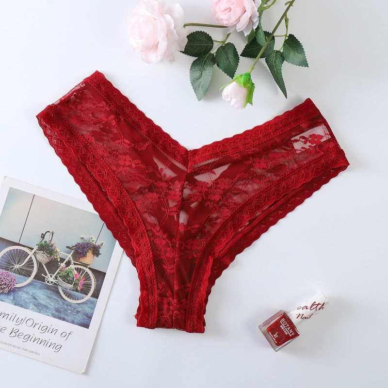 Women's Sexy Cross Strap Transparent Lace Panties Cotton Crotch Hollow Nail Panty