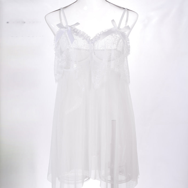 Sexy hollow suspender nightdress mesh lace breathable sexy lingerie