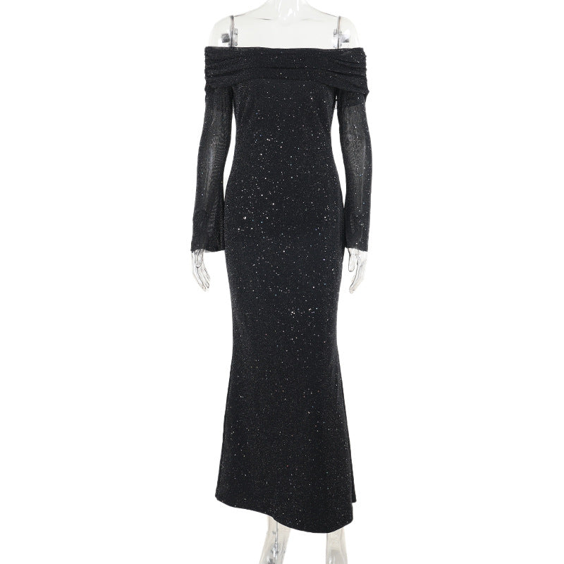 Women's elegant slim fit sequined one shoulder Party dress