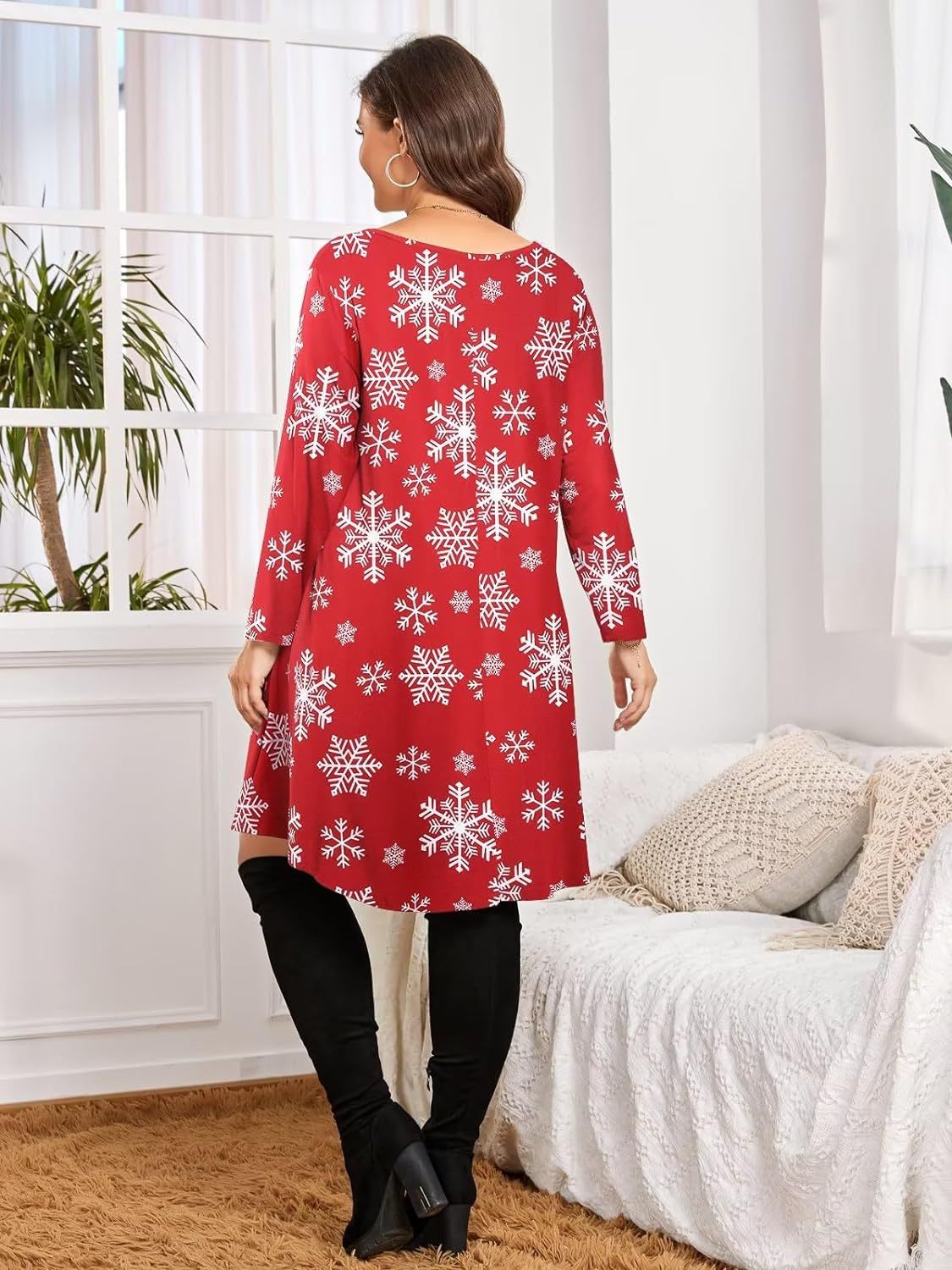 Plus Size Women's Christmas Dress Mid Sleeve