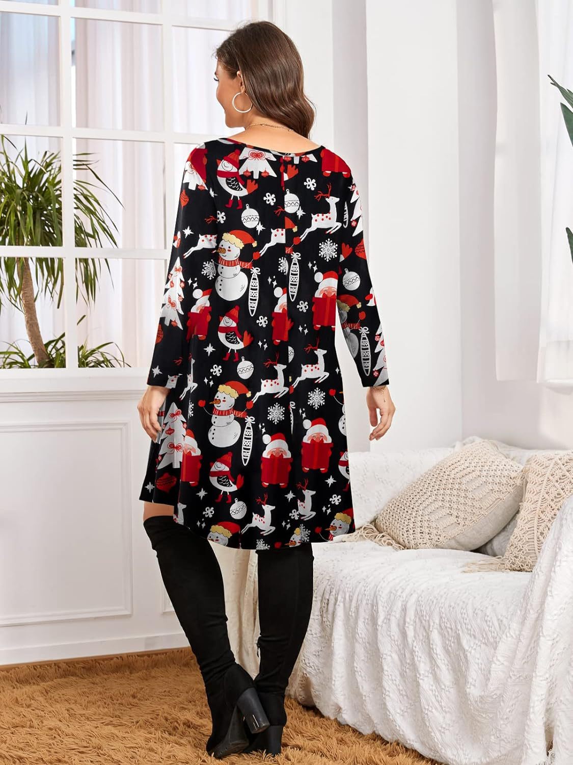 Plus Size Women's Christmas Dress Mid Sleeve