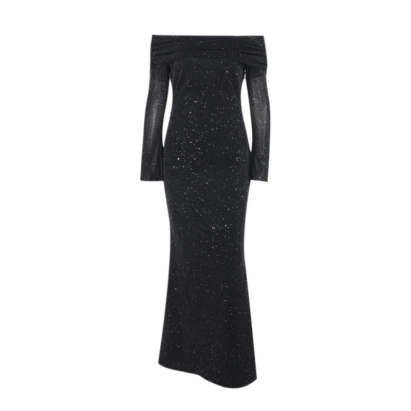 Women's elegant slim fit sequined one shoulder Party dress