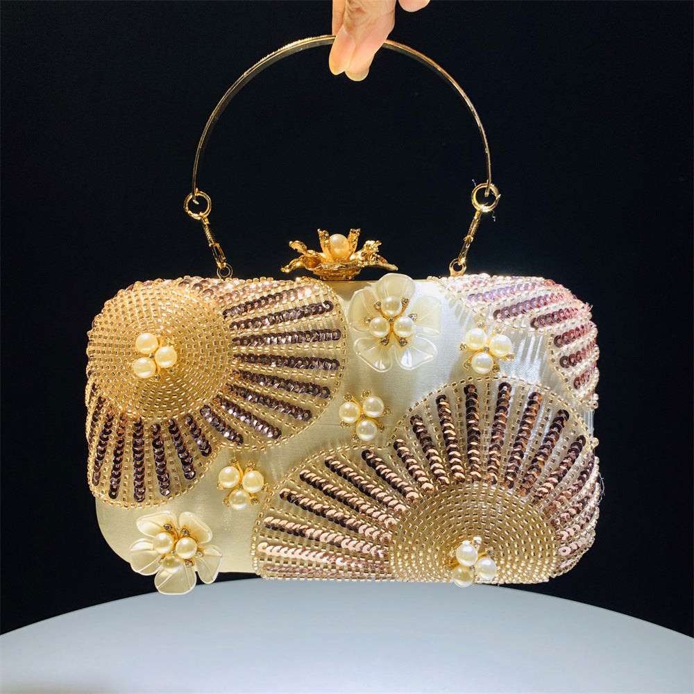 Women's New Flower Pearl Clutch Pearl Wedding Banquet Party Bag