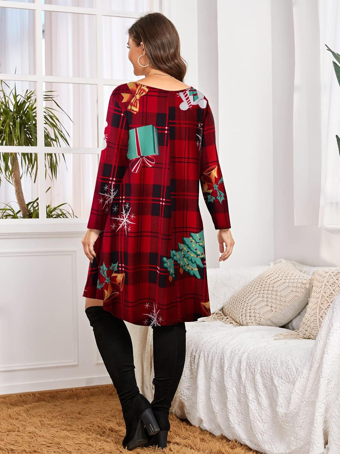 Plus Size Women's Christmas Dress Mid Sleeve