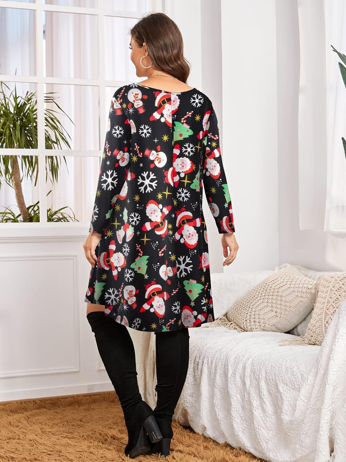 Plus Size Women's Christmas Dress Mid Sleeve