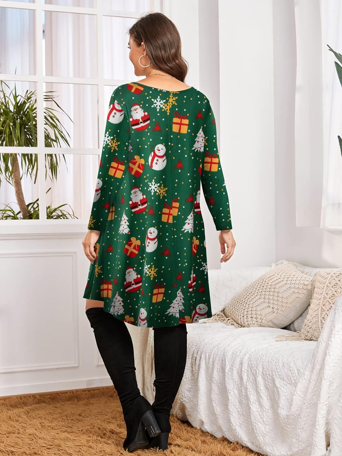 Plus Size Women's Christmas Dress Mid Sleeve