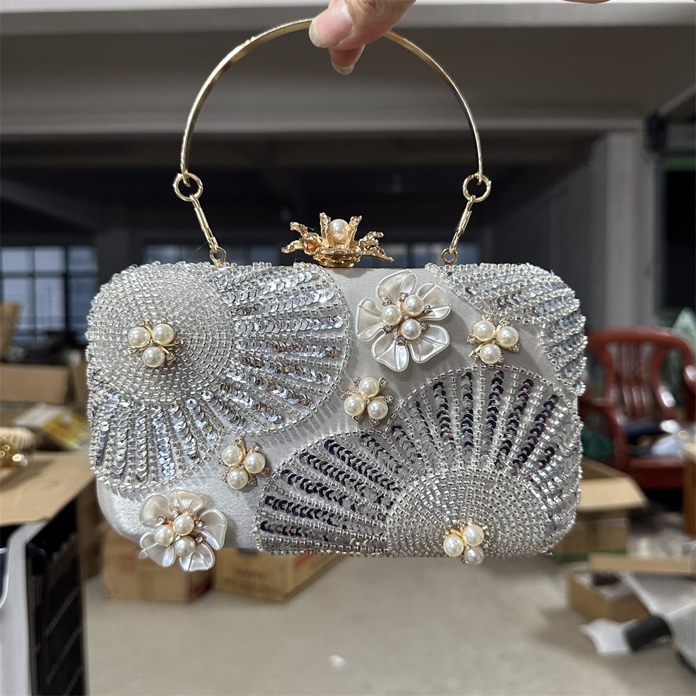 Women's New Flower Pearl Clutch Pearl Wedding Banquet Party Bag