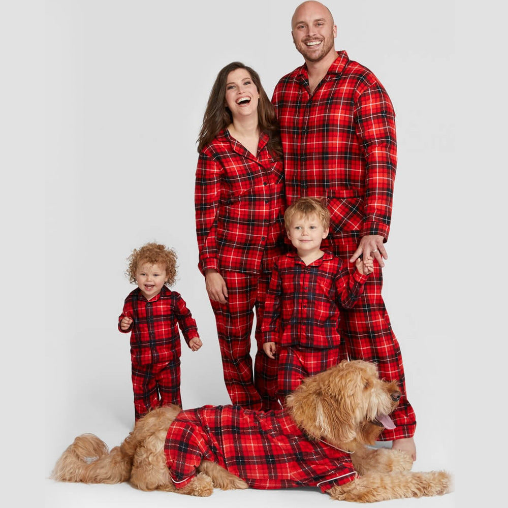 Christmas Red Plaid Long Sleeve Pajamas Set Home Clothes