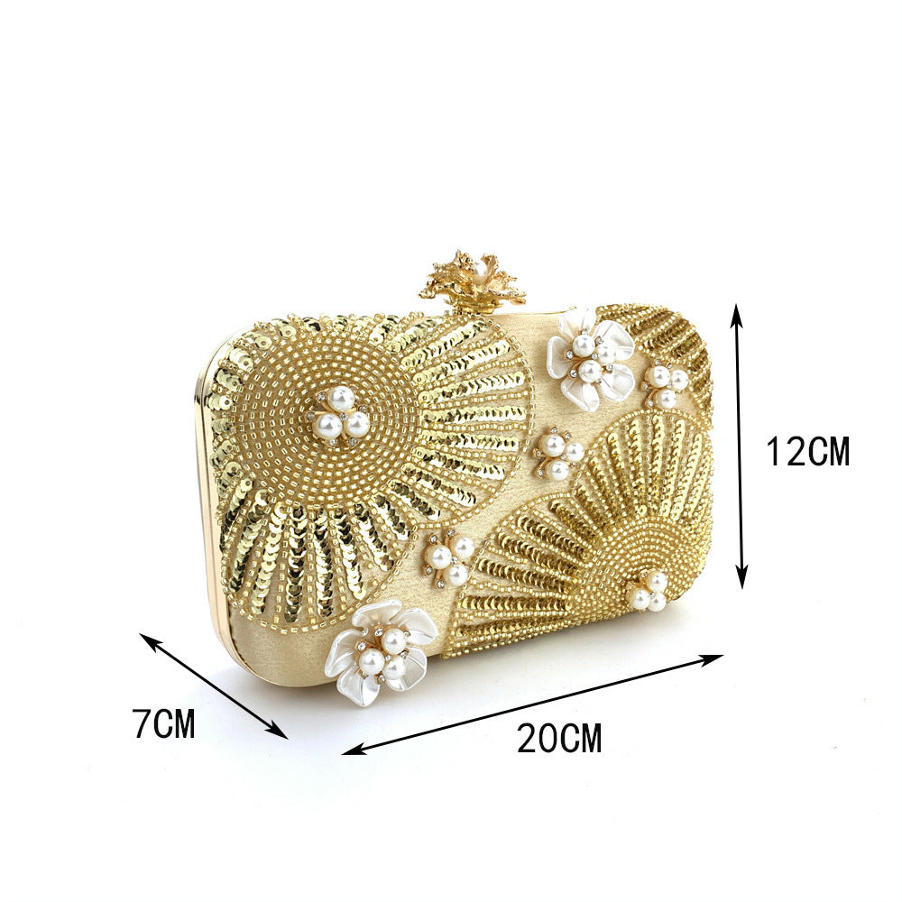 Women's New Flower Pearl Clutch Pearl Wedding Banquet Party Bag