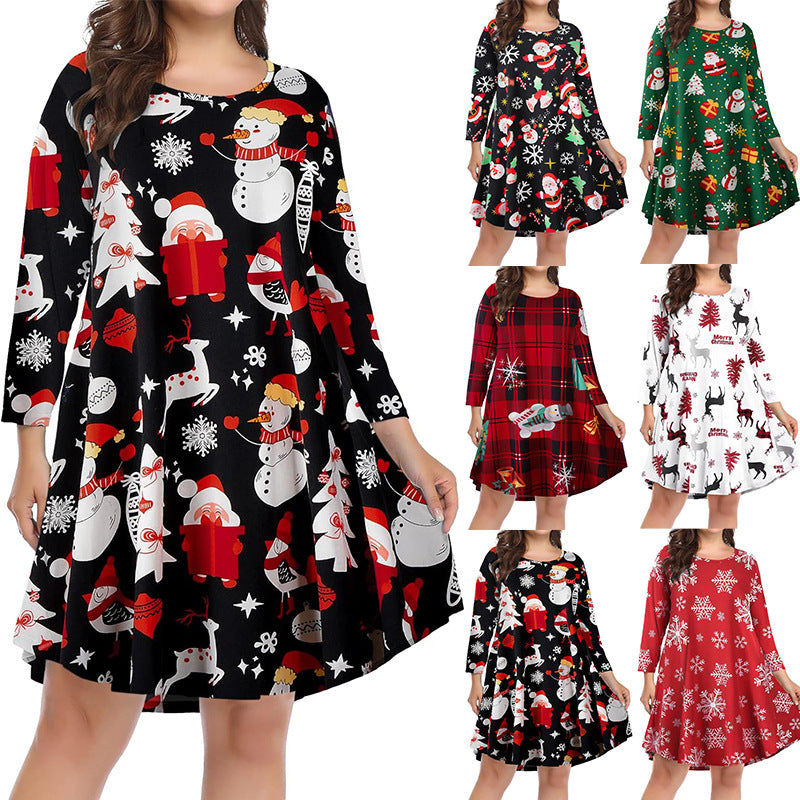 Plus Size Women's Christmas Dress Mid Sleeve