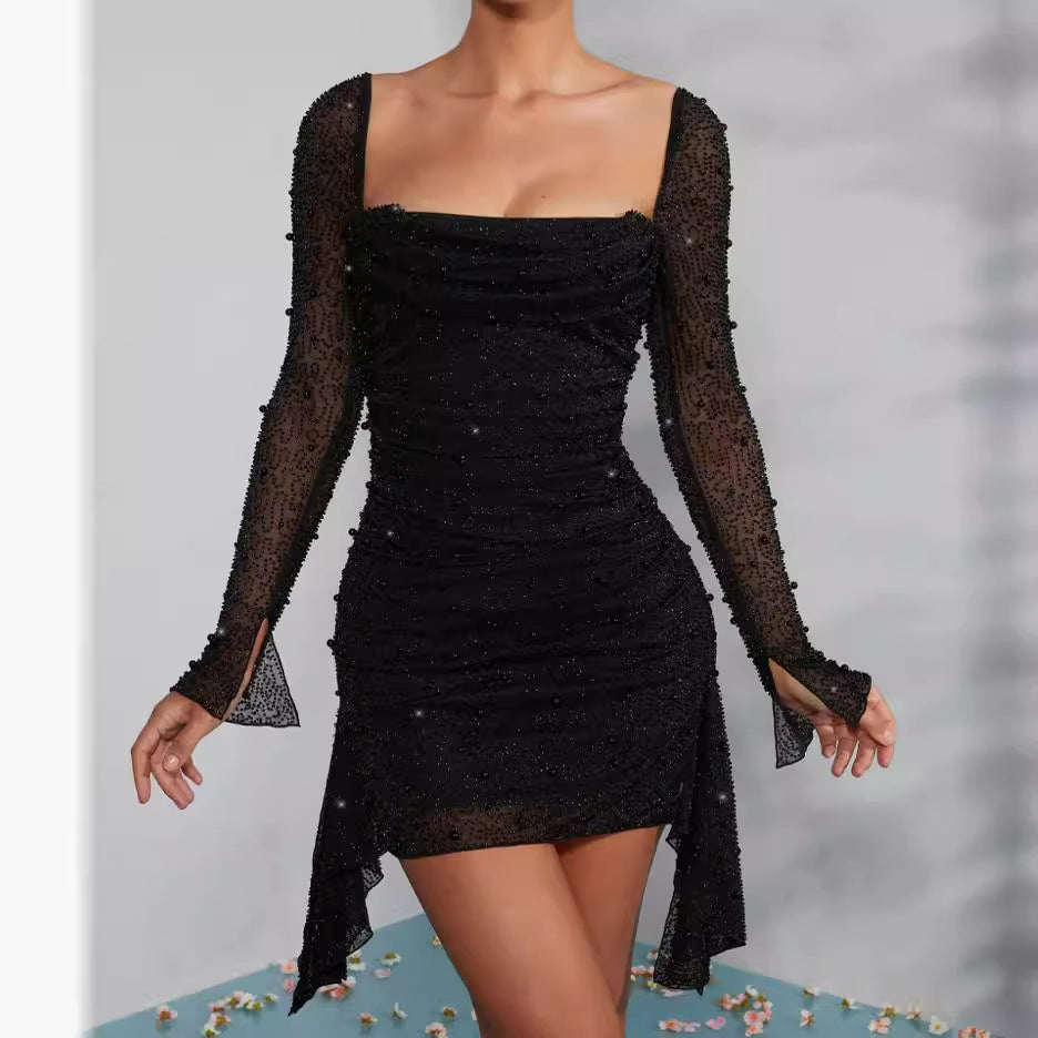 New Pearl Long Sleeve Short Dress Party Dress