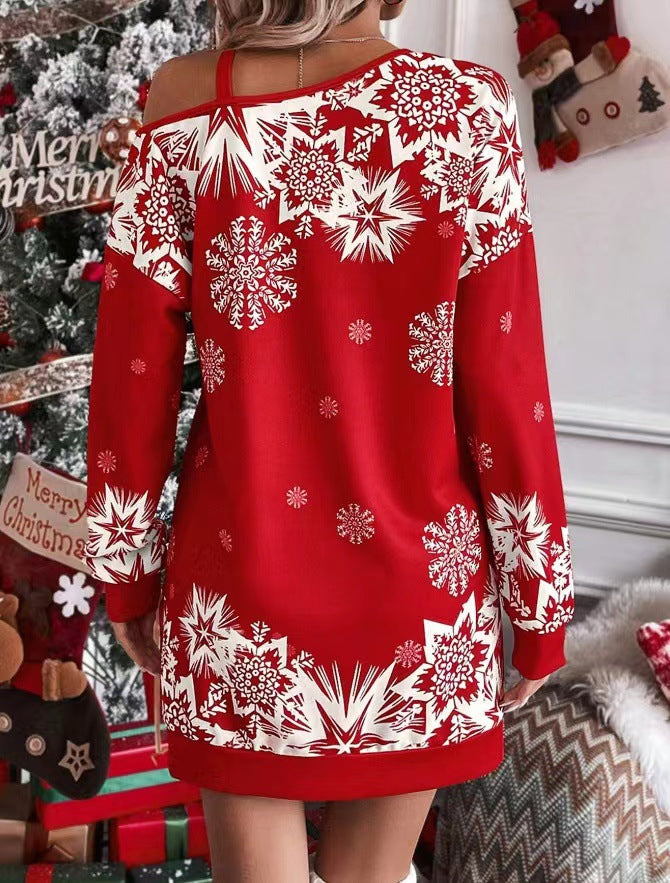 women's Christmas dress with snowflake print