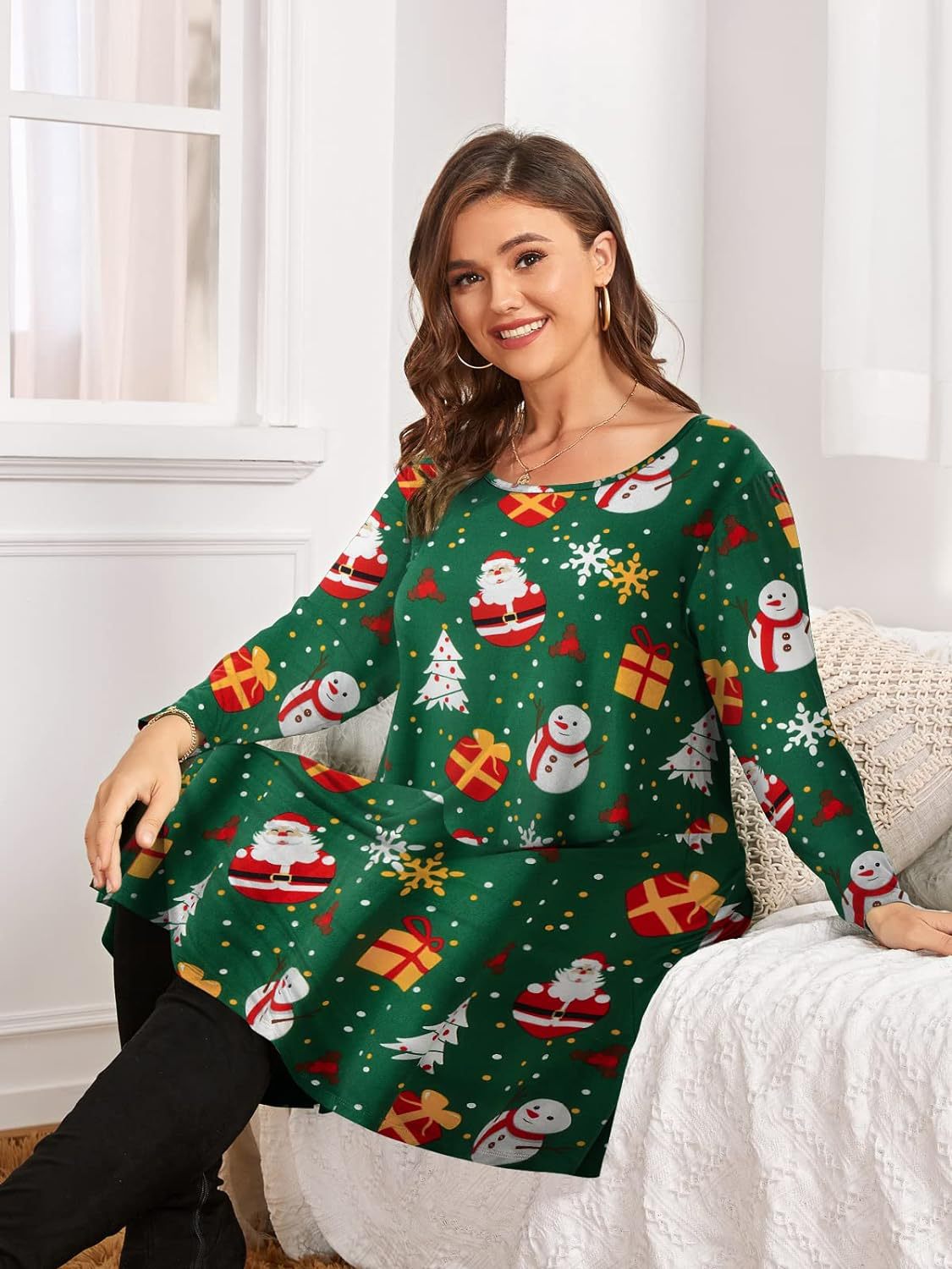 Plus Size Women's Christmas Dress Mid Sleeve