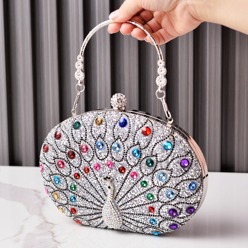 New Peacock Diamond Evening Bag Retro Style Party Dress Bag Women's