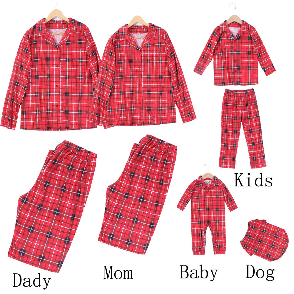 Christmas Red Plaid Long Sleeve Pajamas Set Home Clothes