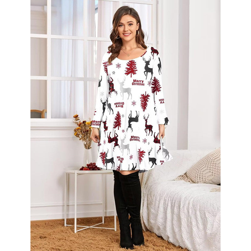 Plus Size Women's Christmas Dress Mid Sleeve