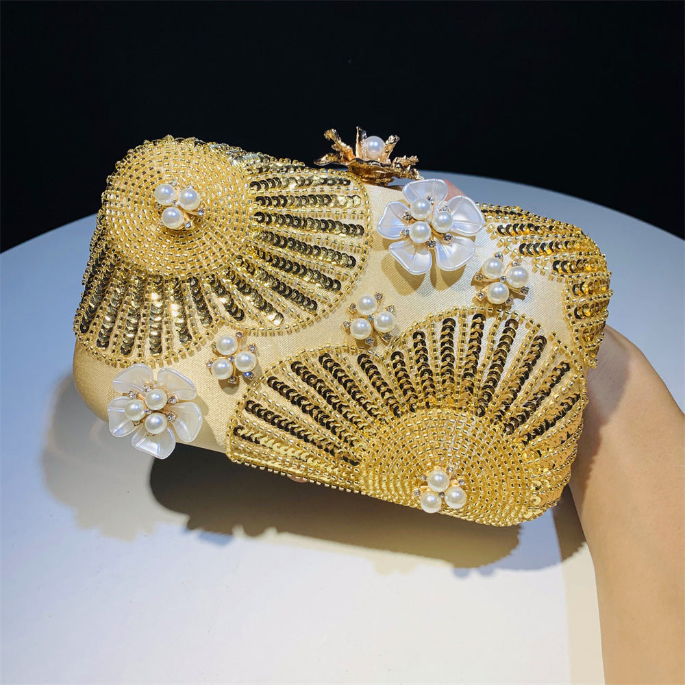 Women's New Flower Pearl Clutch Pearl Wedding Banquet Party Bag