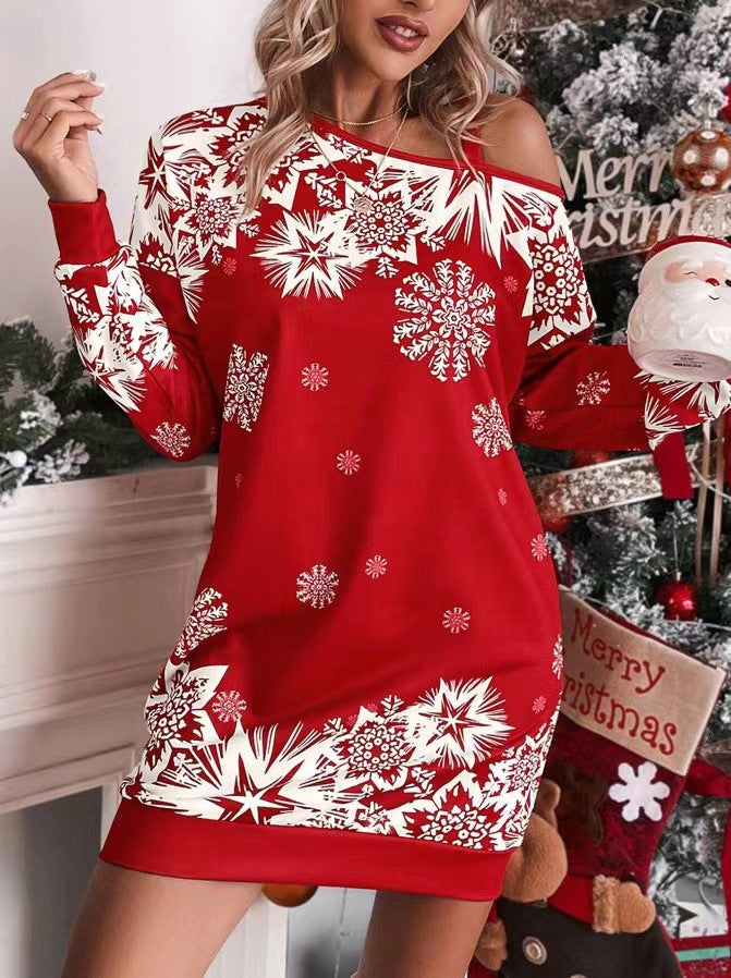 women's Christmas dress with snowflake print