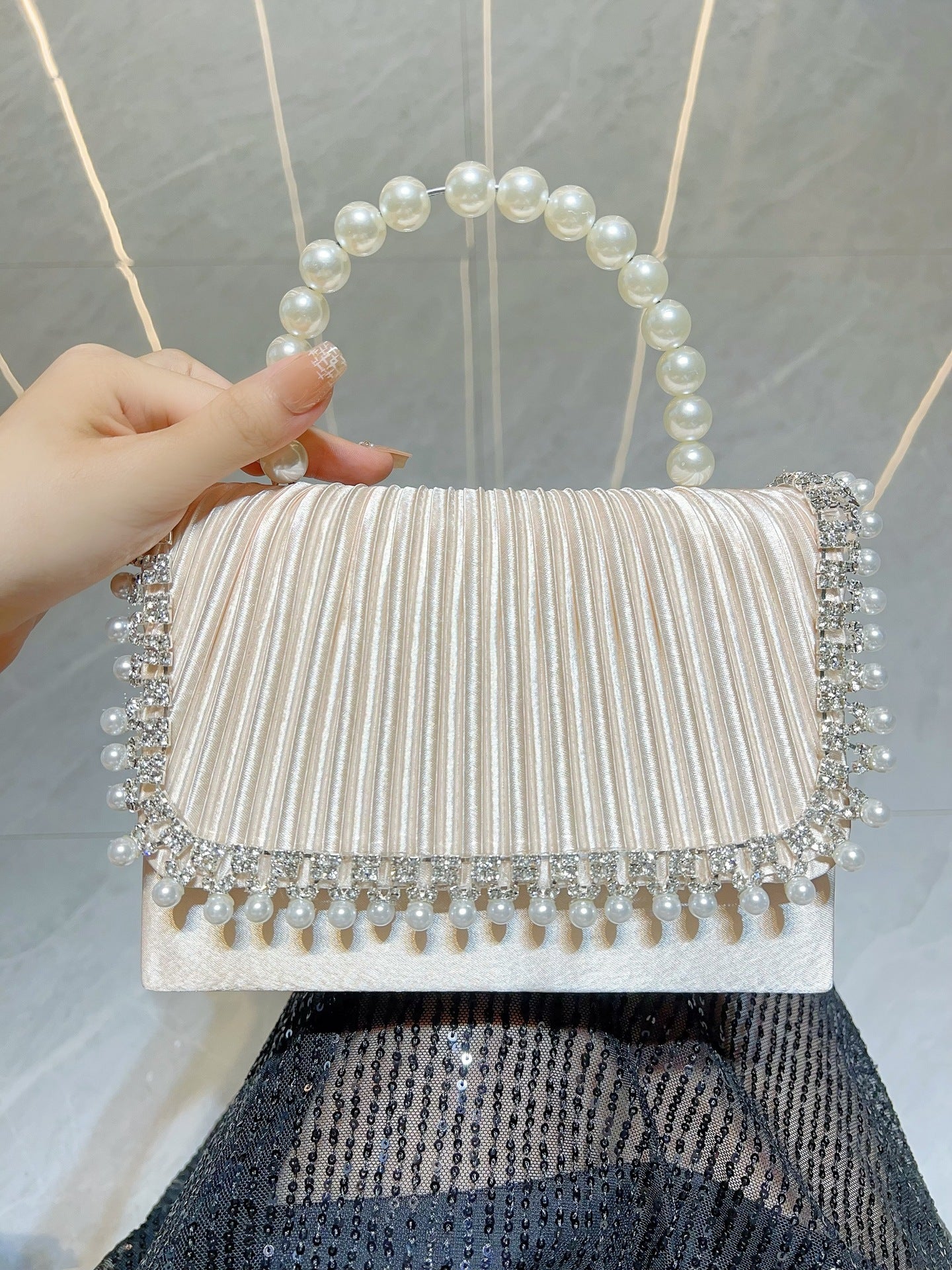 Women's Pearl Bag Diamond Shoulder Crossbody Bag Birthday Party Bag