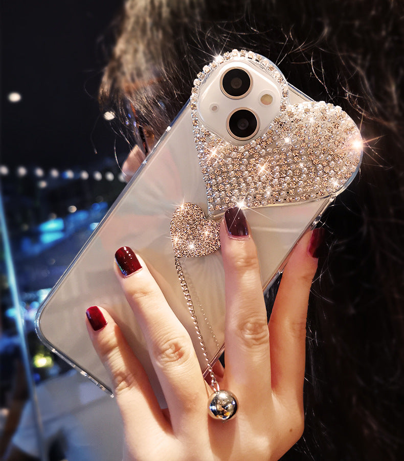 Creative heart rhinestone Silicone apple mobile iphone case