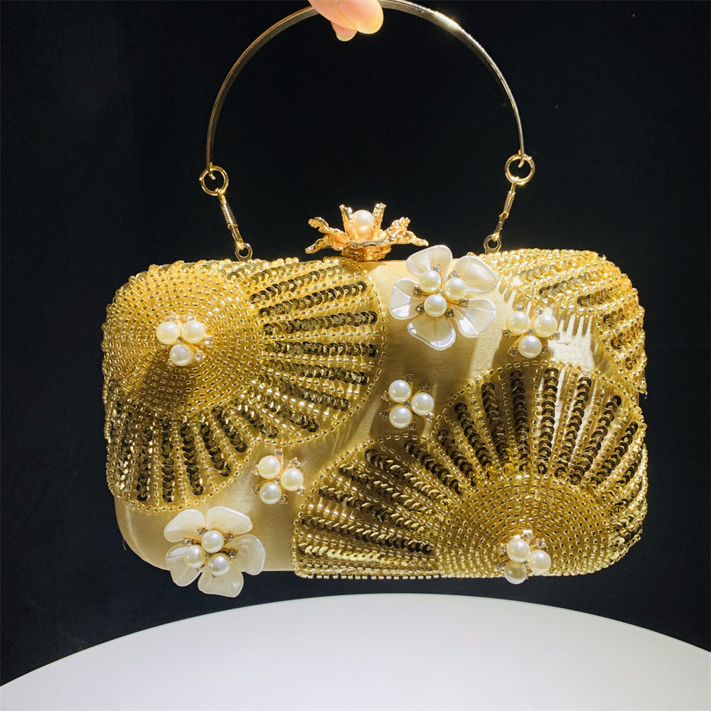 Women's New Flower Pearl Clutch Pearl Wedding Banquet Party Bag