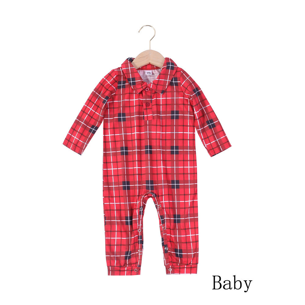 Christmas Red Plaid Long Sleeve Pajamas Set Home Clothes