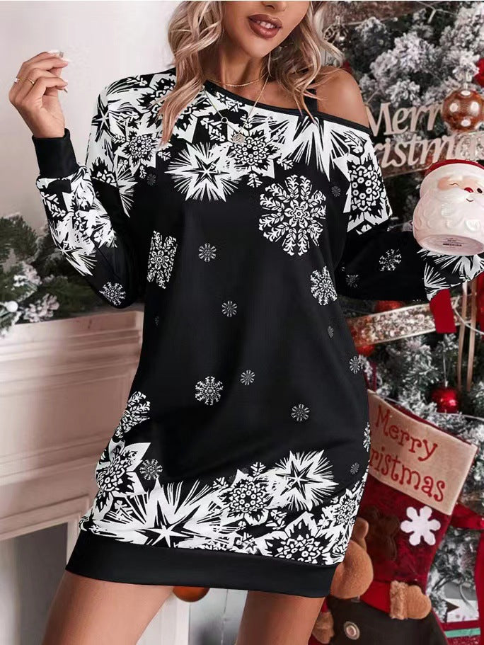 women's Christmas dress with snowflake print