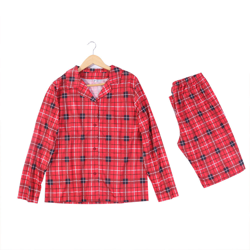 Christmas Red Plaid Long Sleeve Pajamas Set Home Clothes