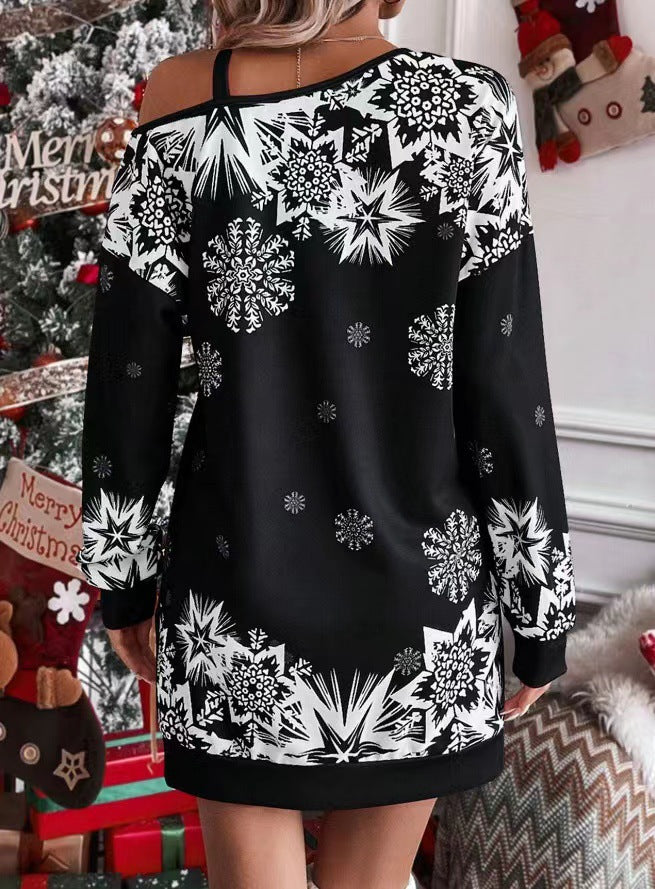 women's Christmas dress with snowflake print