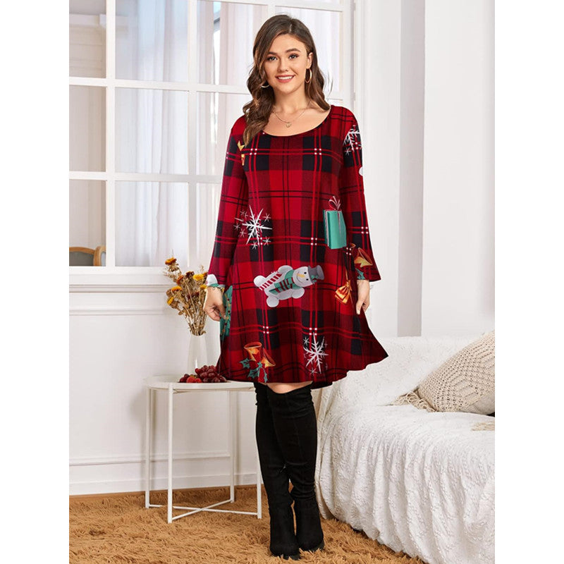 Plus Size Women's Christmas Dress Mid Sleeve