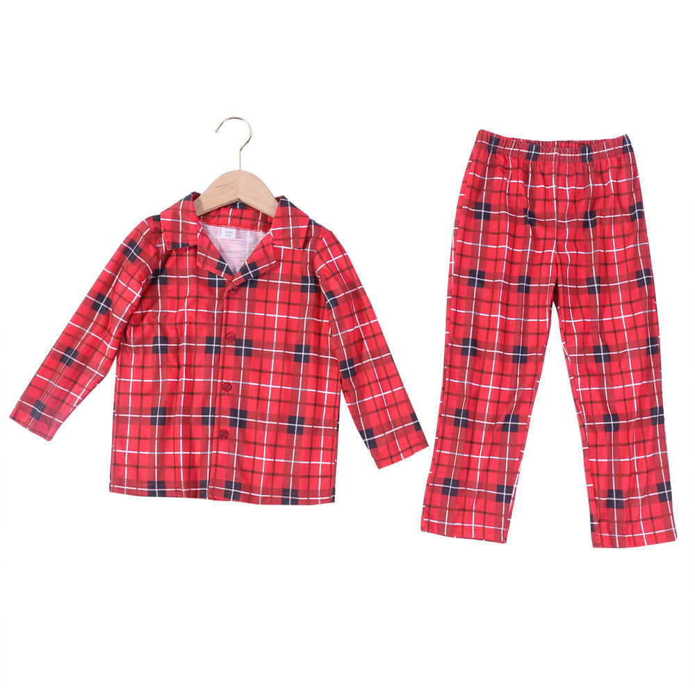 Christmas Red Plaid Long Sleeve Pajamas Set Home Clothes