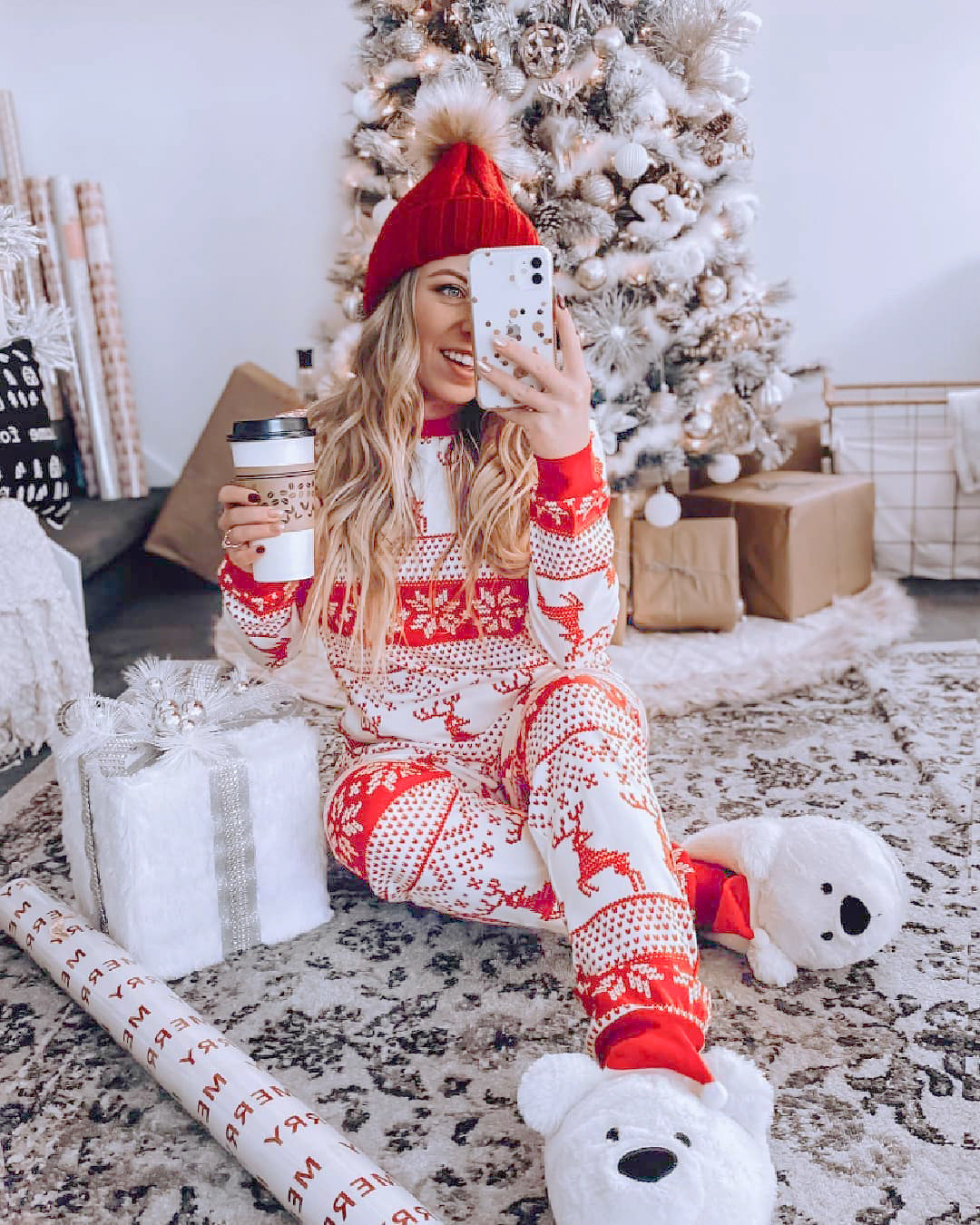 Christmas Pajamas Red and White Parent-child Outfit Casual Home Clothes